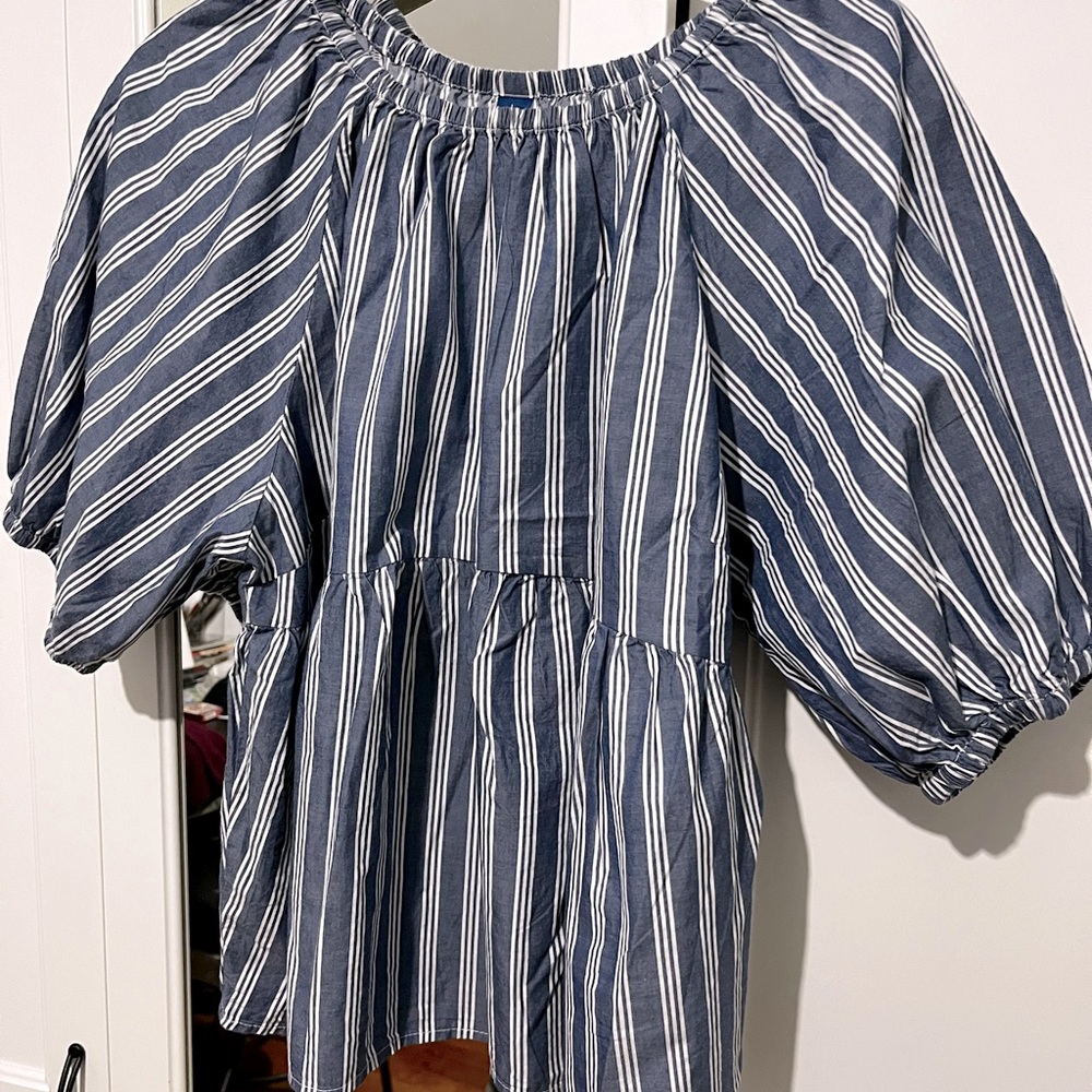 Blue and White stripe Puff Sleeve Babydoll Too, Old Navy. Size Large